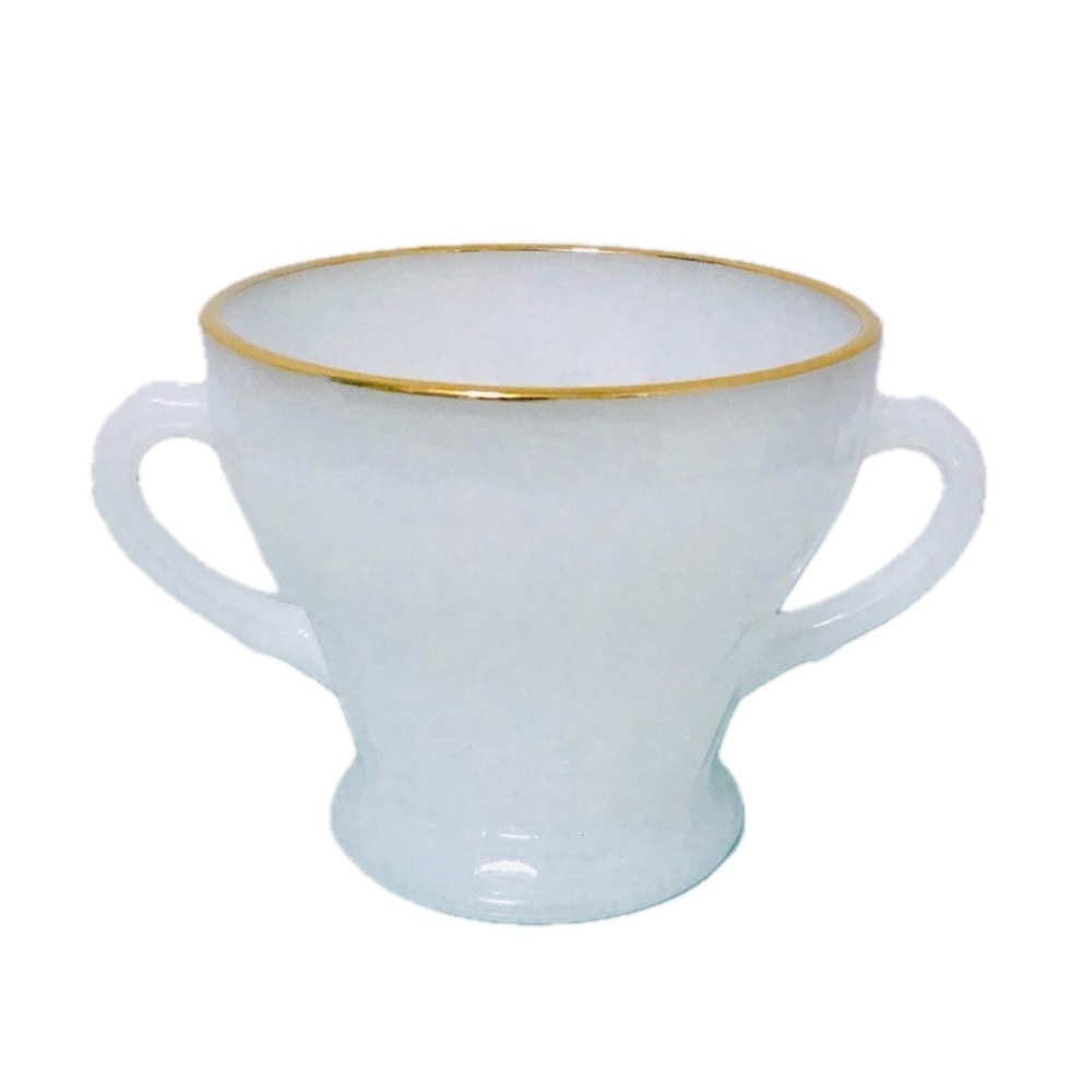 Vintage Fire King Milk Glass Sugar Bowl gold rim white